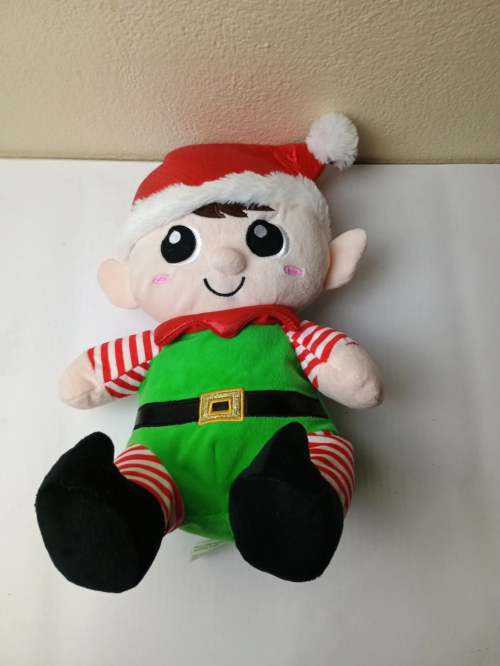 Plush Sitting Boy Christmas Holiday Elf Toy  - Soft Kids Stuffed Animal